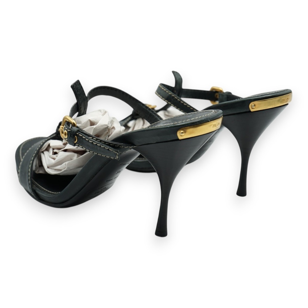 PRADA‎ Women's High Heels Sandal Open Toe Size EUR 36 / US 6 Black  MSRP $950 - Picture 6 of 11